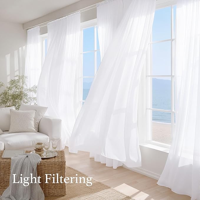 NICETOWN White Sheer 102 inch Curtains for Living Room, Rod Pocket Lightweight Drapes Voile Sheer Air & Breathable Window Treatments for Bedroom, W42 x L102, 2 Panels