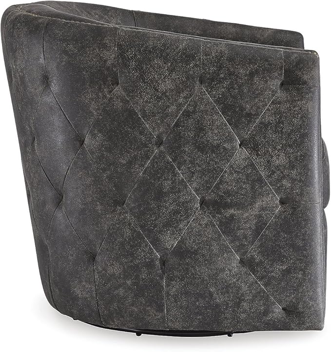 Signature Design by Ashley Brentlow Tufted Barrel Accent Swivel Chair, Distressed Black