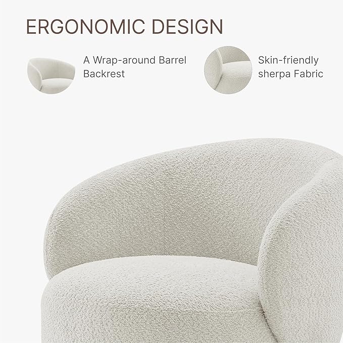 Swivel Accent Chair Round Barrel Armchair Upholstered Performance Fabric for Living Room Bedroom Reading Waitingroom,1 PCS,Cream