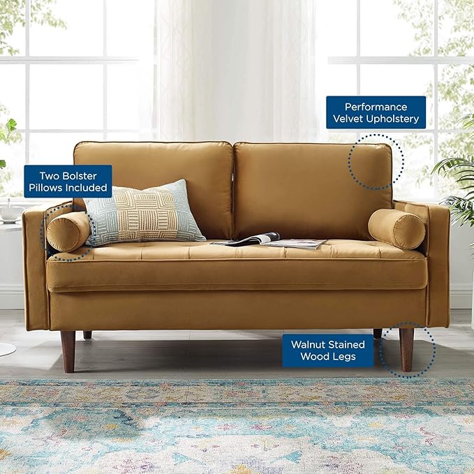 Modway Valour Performance Velvet Loveseat, Cognac Valour Performance Velvet Loveseat