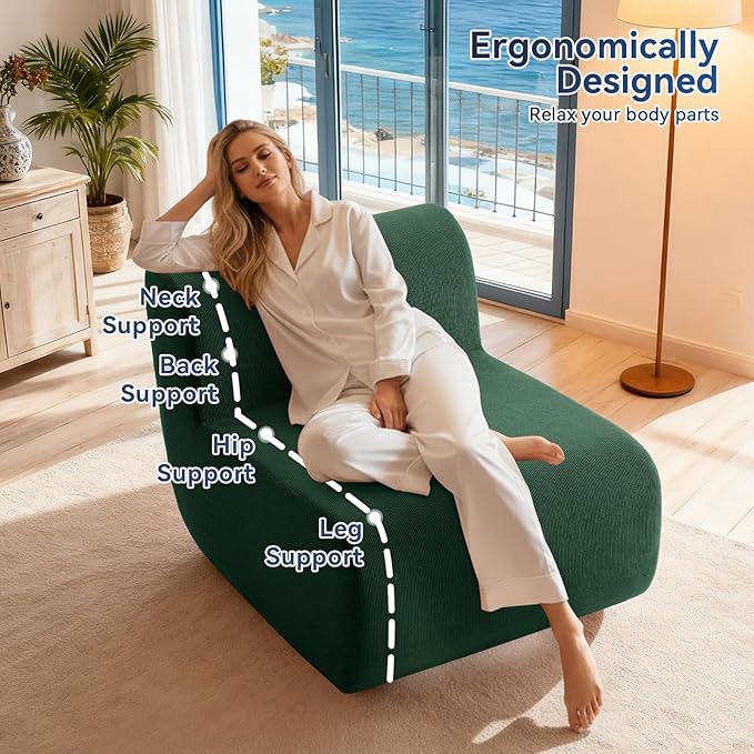 Boneless Couch 26" Single Sofa, 1 Seater Corduroy Couch, No Assembly Modern Compression Sofa in Box, Floor Sofa with Ergonomic Design for Living Room, Dark Green