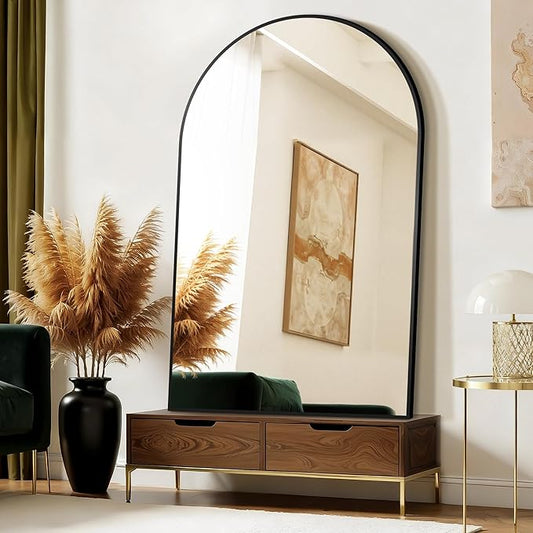 FICTOR Bathroom Vanity Mirror for Wall,55”x35” Large Arched Bathroom Mirror, Metal Framed with HD Shatter-Proof Glass for Entryway, Living Room,Bedroom, Wall Mounted or Leaned Against(Black)