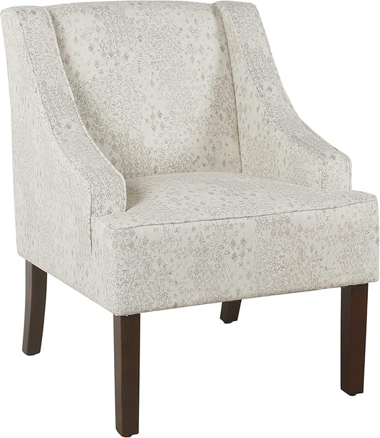 Homepop Home Decor | Upholstered Classic Swoop Arm Accent Chair | Accent Chairs for Living Room & Bedroom | Decorative Home Furniture, Cream and Gray Vintage Stencil