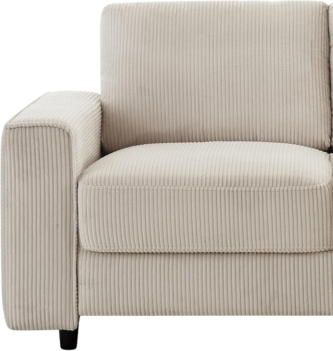 AC Pacific Derek 66" Modern Corduroy Couch for Living Room, Tufted Loveseat Sofa with Plush Upholstery, High-Density Foam, Sleek Black Legs, Durable Wooden Frame, Loveseat, Beige