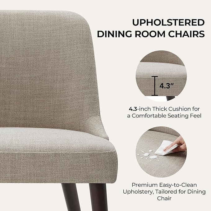 CHITA Mid-Century Modern Dining Chair, Upholstered Fabric Accent Chair for Dining Room, Set of 2, Flax Beige in Fabric