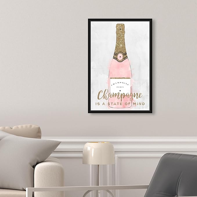 The Oliver Gal Artist Co. Drinks and Spirits Wall Art Framed Canvas Prints 'Champagne Mind Glitter' Champagne