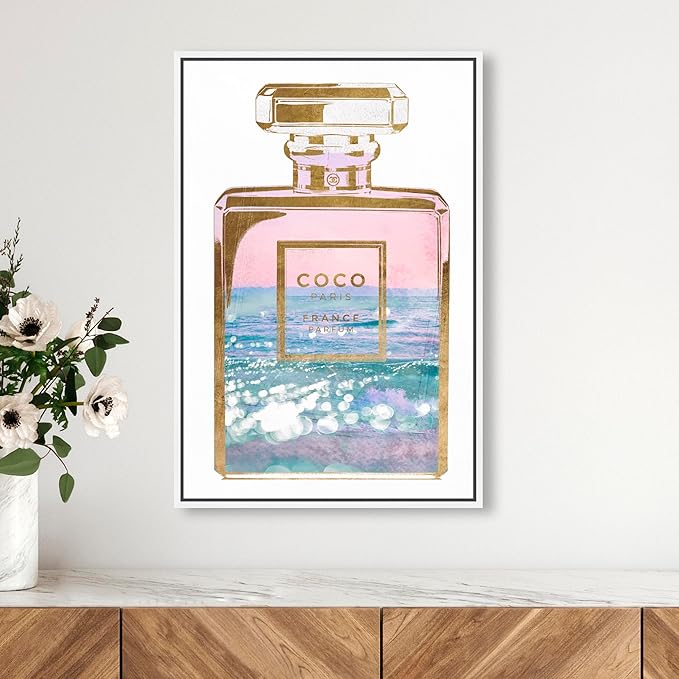 The Oliver Gal Artist Co. Fashion and Glam Wall Art Canvas Prints Blush Ocean Spray Perfume Home Décor, 16" x 24", White Floating Frame