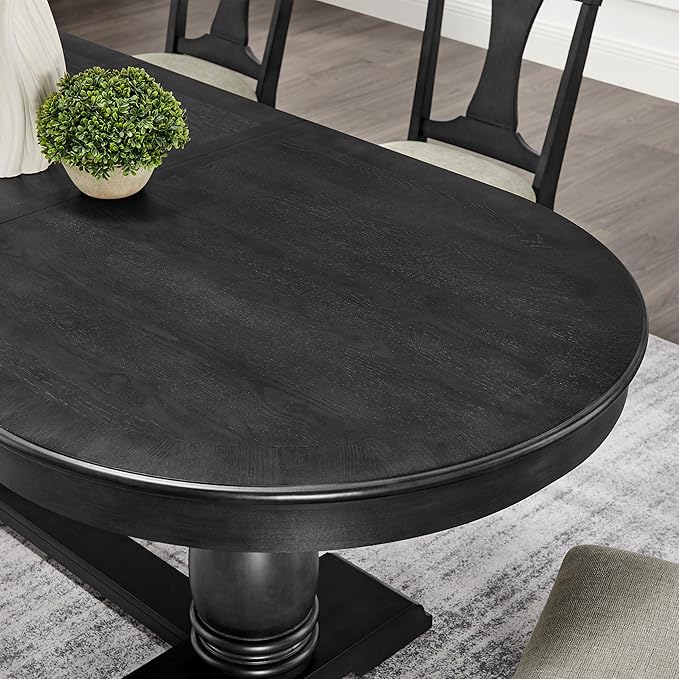 Mid-Century Modern Wooden Dining Table Extendable Oval Dining Table with 18" Leaf and Heavy Duty Column Legs, 76-inch Oversized Oval Wood Diningtable