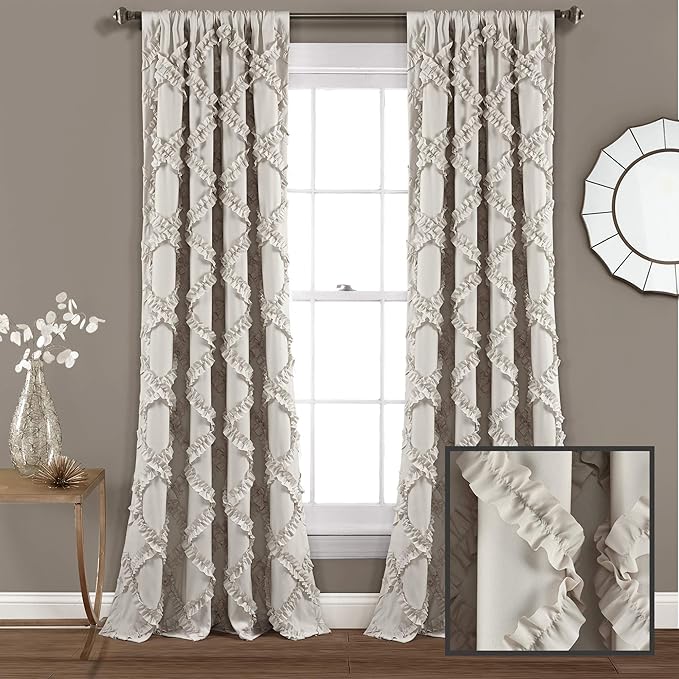 Lush Decor Ruffle Diamond Window Curtain Panel Pair, 84 in x 54 in, Neutral