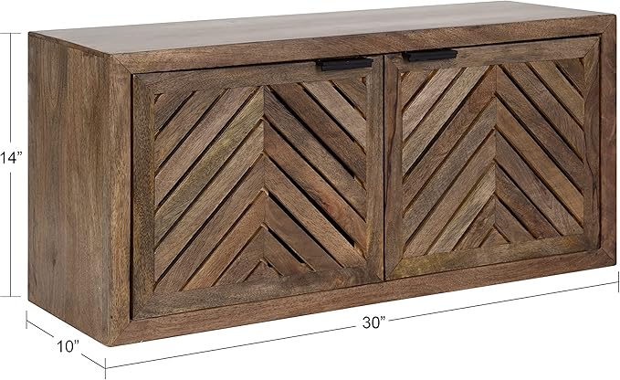 Kate and Laurel Mezzeta Boho Decorative 2-Door Wall Cabinet; 30 x 10 x 14; Natural Wood; Decorative Modern Storage Cabinet with Doors