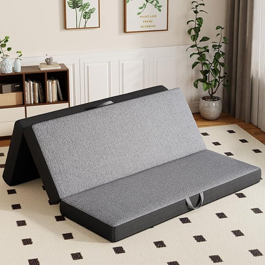 Vamcheer Tri Folding Mattress Queen Size - 4 Inch Foldable Mattress for Travel/RV/Camping/Guest Room/Yoga, 78"x58"x4" Tri-fold Memory Foam Cushion with Washable Cover
