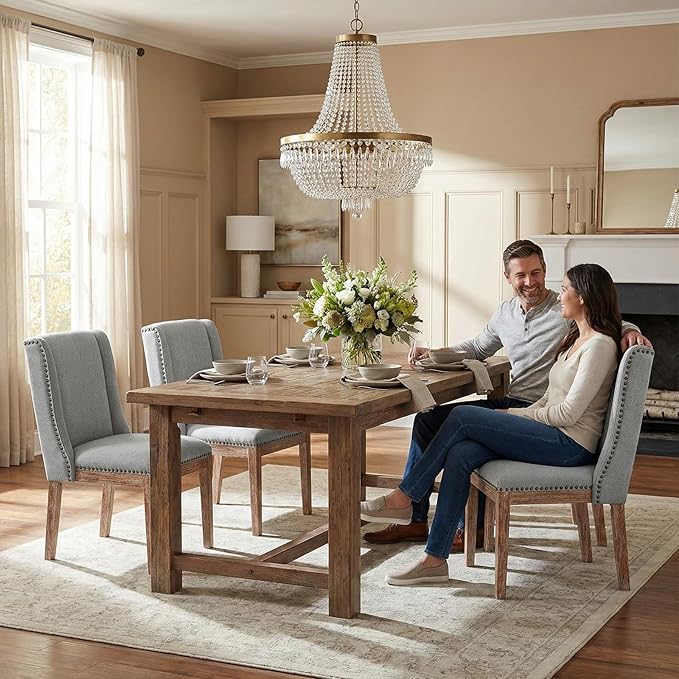 Dining Chair Set of 4, Upholstered Fabric Kitchen Side Chairs with Solid Wood Legs, Comfortable Seating for Kitchen, Dining Room & Restaurant, Grey