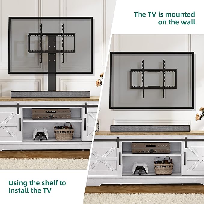 YITAHOME Farmhouse TV Stand with Mount, Television Stand Mount with 3 Height Adjustment for 32-70 inch TVs, Entertainment Center Media Console w/Sliding Barn Door for Living Room, Grey White/Grey Wash