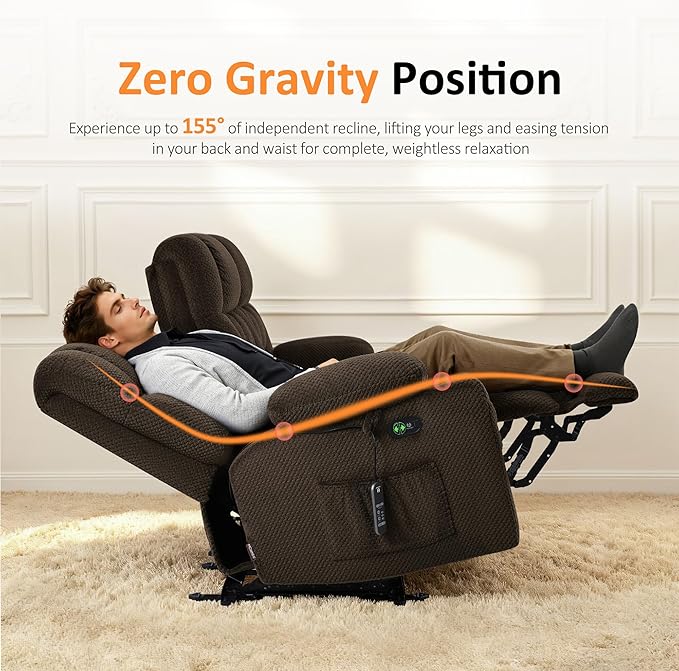 MCombo 57" Reclining Loveseat with Heat and Massage, Zero Gravity Recliner Loveseat Sofa with Dual USB Charging Ports for Living Room, Fabric 6314 (Brown)