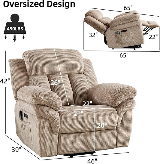CANMOV 46" Wide Oversized Power Lift Recliner Chair for Elderly, Extra Large Electric Lift Recliners for Big and Tall, Power Recliner Chair with Massage&Heating, USB and Type-C Ports, Light Brown