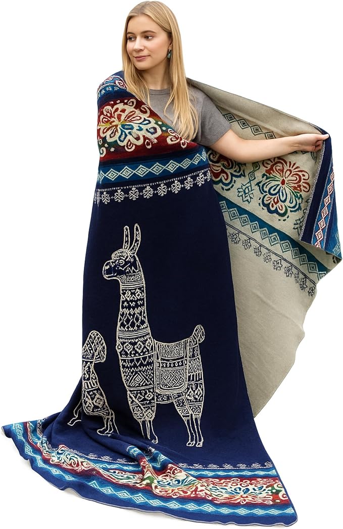 Tommy Lion - Alpaca Wool Blanket 80x90 in, Hypoallergenic, Soft, Lightweight, Handwoven. Queen Size. Made in Ecuador. 100% natural.
