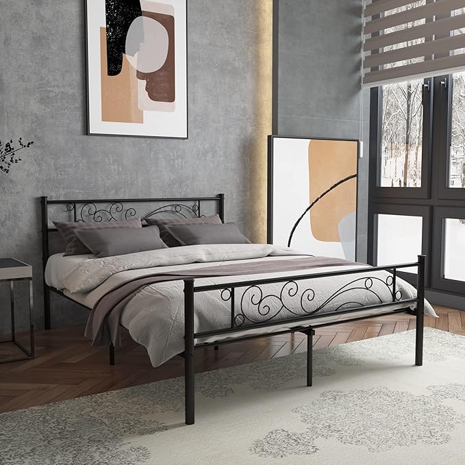 Weehom Metal Bed Frame with Headboard and Footboard Mattress Foundation No Box Spring Needed Full Platform Bed, Black