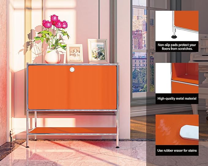 Metal Sidetable with Flap Door, 27.5" Height - DIY Modern Furnishing for Home, Office, Foyer, Bedroom - Night Stand, Book Shelf, Bookshelf, Cube Storage Organizer, Bedside Table (Orange)
