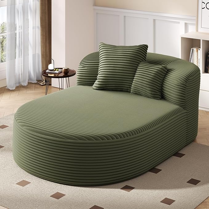 51.6-Inch Fluffy Corduroy Boneless Sleeper Daybed Oversized Single Recliner Foam Cloud Lounge Chaise,Floor Cloud Sofa Chaise W/2 Toss Pillows for Bedroom Living Room