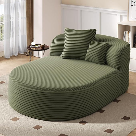 51.6-Inch Fluffy Corduroy Boneless Sleeper Daybed Oversized Single Recliner Foam Cloud Lounge Chaise,Floor Cloud Sofa Chaise W/2 Toss Pillows for Bedroom Living Room