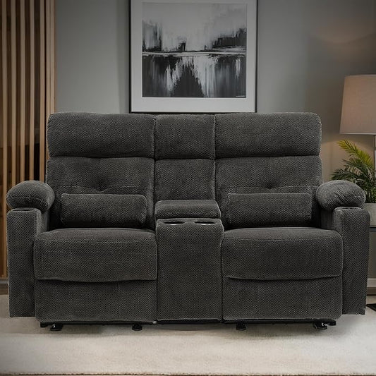 GUEAPY 68" Power Reclining Loveseat with Heat & Massage, Wall Hugger Double Reclining Sofa with Console, Cup Holders & Storage, Power Recliner Couch for Camper, Trailer, RV, Home Theater Living Room