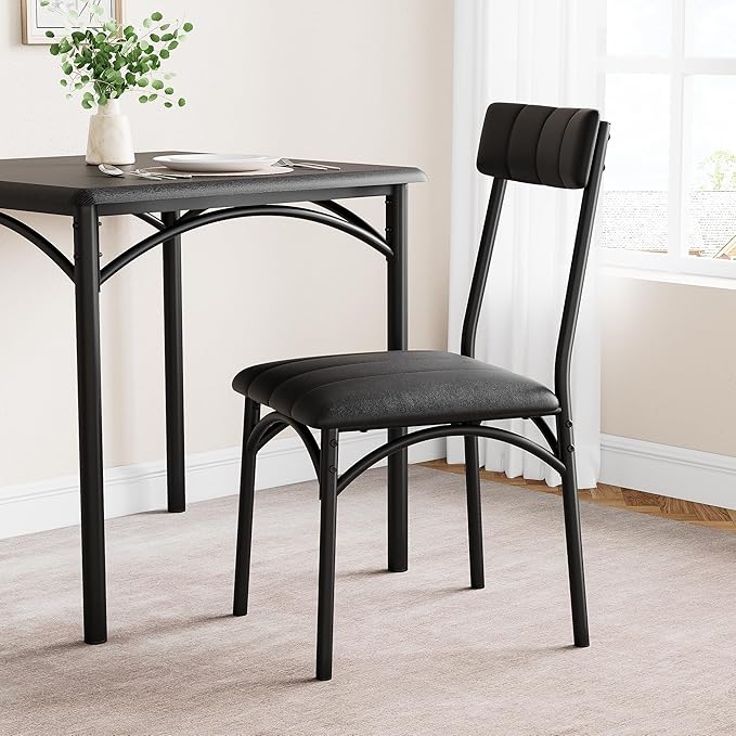 3-Piece Dining Table Set for 2, Kitchen Table Set with 2 Upholstered Chairs, Square Dining Table Set for Apartment, Studio, Small Space, Black