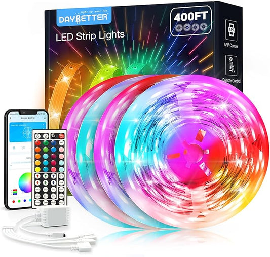 DAYBETTER Led Strip Lights 400 ft (4 Rolls of 100 ft) Smart Led Light Strips with Remote and App Control, RGB Music Sync Color Changing Led Lights for Bedroom, Kitchen, Party, Home Decor