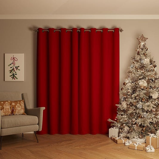Sun Zero Nordic 2-Pack Theater Grade Noise Reducing Extreme 100% Blackout Grommet Curtain Panel Pair, 52" x 84", Red