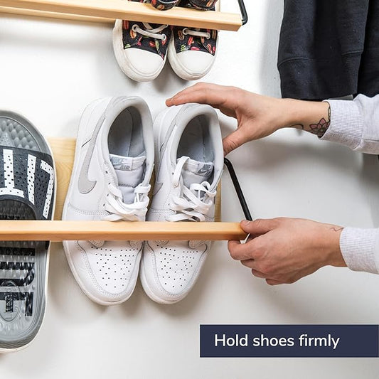 Wall Mounted Shoe Rack - A Wooden, Modern, Slim, and Small Shoe Storage Solution for Shoes and Boots in Narrow Spaces, entryways, or hallways. (30-in-Wide, Pack of 2)