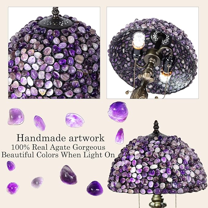 Tiffany lamp Agate Amber Stained Glass Table Lamp 12In Antique Vintage Tiffany Style Lamp for Bedroom Living Room Office,Luxury Bedside Night Light