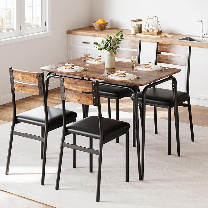 Dining Table for 2, Small Table and Chairs Set of 2, Square Dinette Set for 2, Dinner Table Set, 3 Piece Kitchen & Dining Room Sets for Small Space, Apartment (Vintage, Dining Table with 4 Chairs)