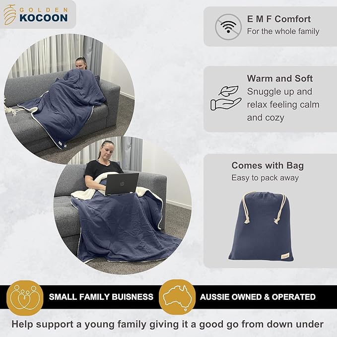 .E-M-F Blanket - Organic Cotton Crepe & Sherpa Blanket, with EcoMesh™ Fara-day Silver Liner - Size 48x59 inch (122cm x 150cm) - ideal for everyday 5 G, B T, Smart Meter & Wi Fi environments