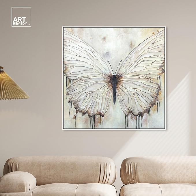 Art Remedy Neutral Beauty Chic Farmhouse Canvas Wall Art, White Floater Frame, 40"x40"