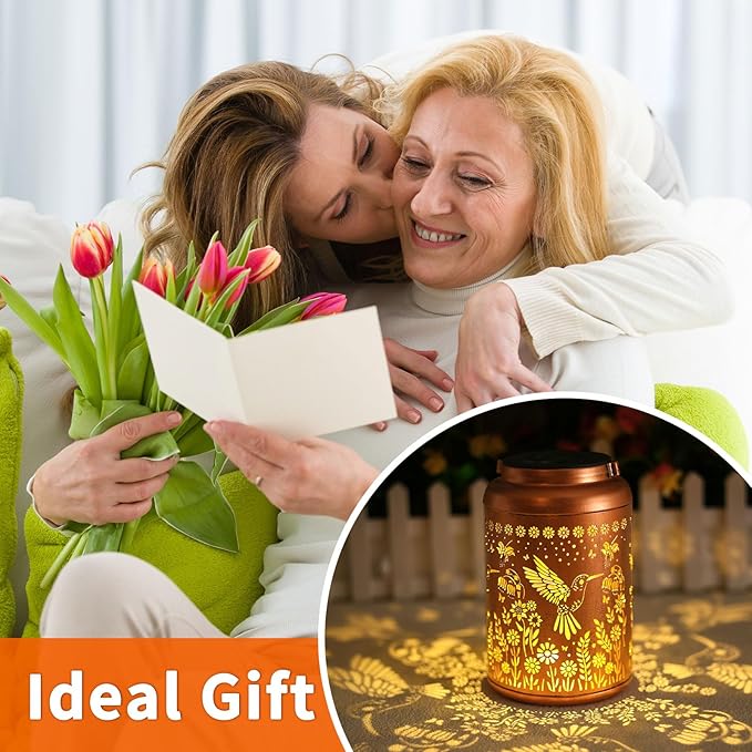 2Pack Hummingbird Solar Lanterns Outdoor Waterproof Lantern Garden Decor Gifts for Women Mom Grandma Hanging Solar Lights Metal Decoration Outside for Yard, Patio,Porch,Tabletop,Pathway