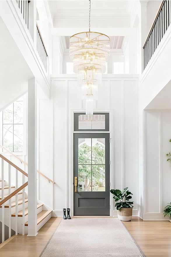 25 Light Staircase Crystal Chandeliers H49 W27.5 Modern Contemporary Elegant 5-Tier K9 Crystal Glass Chandelier Pendant Ceiling Lighting Fixture for Entryway