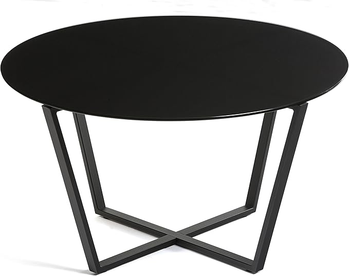 Mango Steam Round Metro Glass Coffee Table for Living Room & Dining Room - Black Top/Black Base
