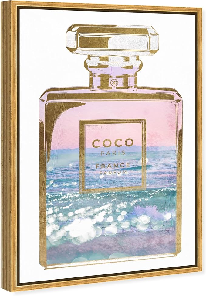 The Oliver Gal Artist Co. Fashion and Glam Wall Art Framed Canvas Prints Blush Ocean Spray Perfume Home Décor, 16" x 24", Gold Floater