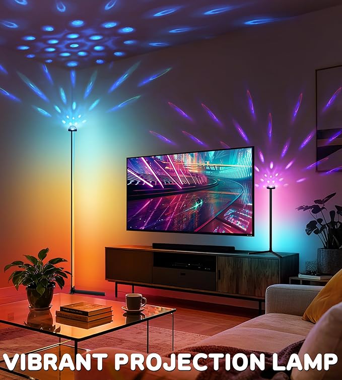 Uplighter Corner Floor Lamp, Smart RGB LED Corner Floor Lamp,Modern Projector Floor lamp with APP & Remote,Ambient Lighting Color Changing Standing Lamp with Music Sync for Living Room