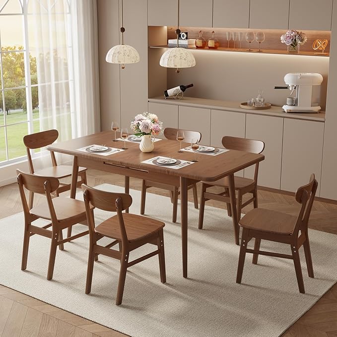 Solid Wood Extendable Dining Table for 4-8 People with Seamless Extension from 47.2 to 63 Inches, Easy Assembly, Expandable Tables for Small Spaces, Dining Room, Kitchen, Living Room, Walnut