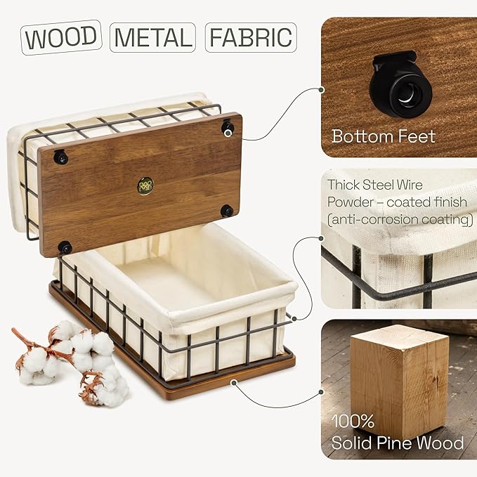 BAOBAB WORKSHOP Bundle - 2 Items: Wood and Wire Baskets with Floating Shelves for Bathroom Decor, Toilet Paper Storage, Living Room Bedroom and Kitchen