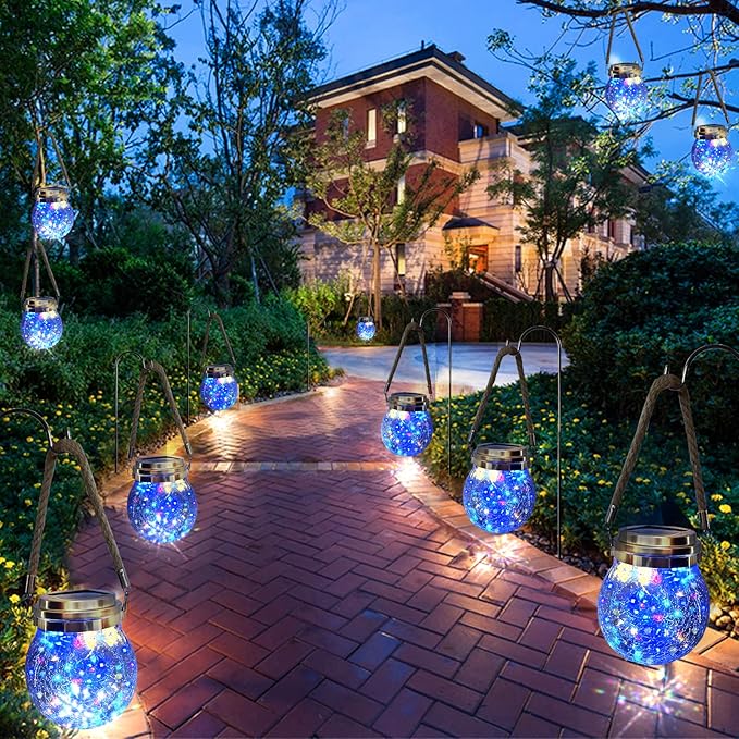 Hanging Outdoor Solar Lights,VGE 30LED Cracked Glass Ball Decorative Lights,Solar Powered Waterproof Landscape with Handle for Tree Yard Garden Patio Fence Holiday Decor(Multicolor)