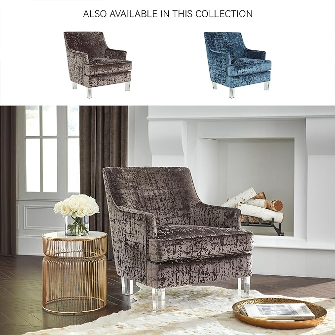 Signature Design by Ashley Gloriann Crushed Velvet Glam Accent Chair with Acrylic Legs, Charcoal Gray