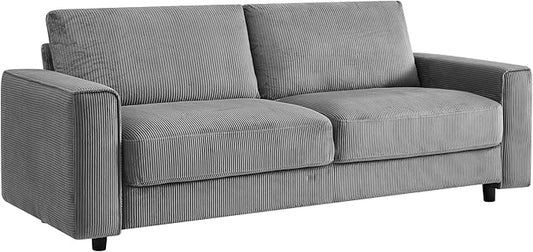 AC Pacific Derek 86" Modern Corduroy Couch for Living Room, Tufted Sofa with Plush Upholstery, High-Density Foam, Sleek Black Legs, Durable Wooden Frame, Sofa, Grey