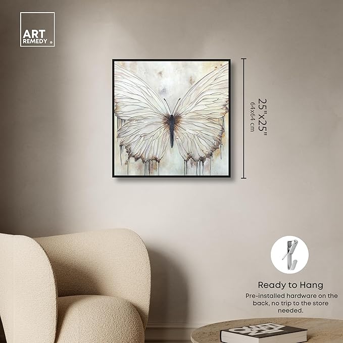 Art Remedy Neutral Beauty Chic Farmhouse Canvas Wall Art, Black Floater Frame, 24"x24"
