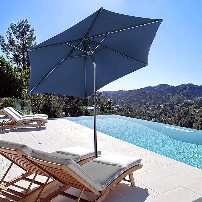 7.5FT Patio Umbrella, Outdoor Table Umbrella, Market Umbrella with Push Button Tilt and Crank for Garden, Lawn, Deck, Backyard & Pool