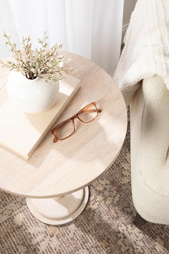 Kate and Laurel Wegner Traditional Wooden Round Side Table; 16 x 26; Whitewash; Elegant and Durable Pedestal Table for Use as Living Room End Table; Plant Stand; or Bedroom Nightstand