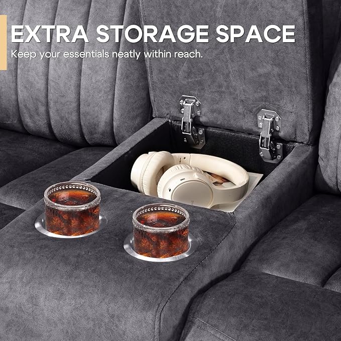 Zero Gravity Power Reclining Loveseat Sofa with Adjustable Headrests, Power Loveseat Recliner with Console, Electric 2-Seater Recliner Couch with Charging Port for Living Room (Velvet, Grey)
