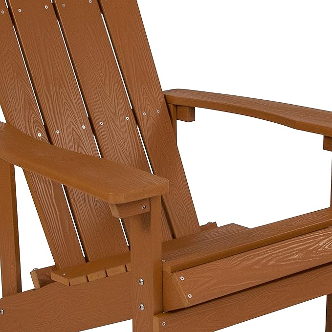 Flash Furniture Charlestown Commercial Grade Indoor/Outdoor Adirondack Chair, Weather Resistant Durable Poly Resin Deck and Patio Seating, Teak