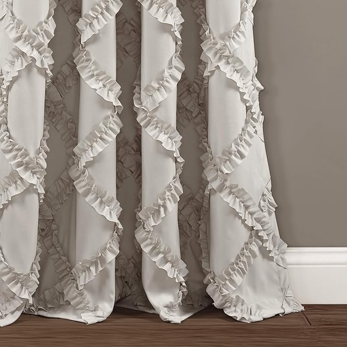 Lush Decor Ruffle Diamond Window Curtain Panel Pair, 84 in x 54 in, Neutral