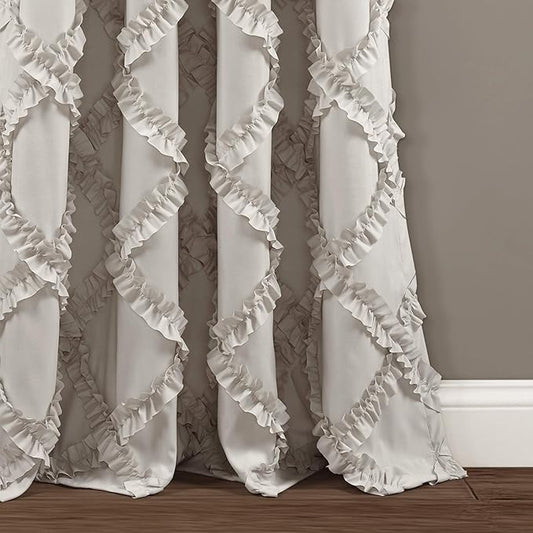 Lush Decor Ruffle Diamond Window Curtain Panel Pair, 84 in x 54 in, Neutral